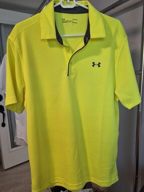 Under Armour Golf Neon Yellow Performance Polo with Contrasting Collar